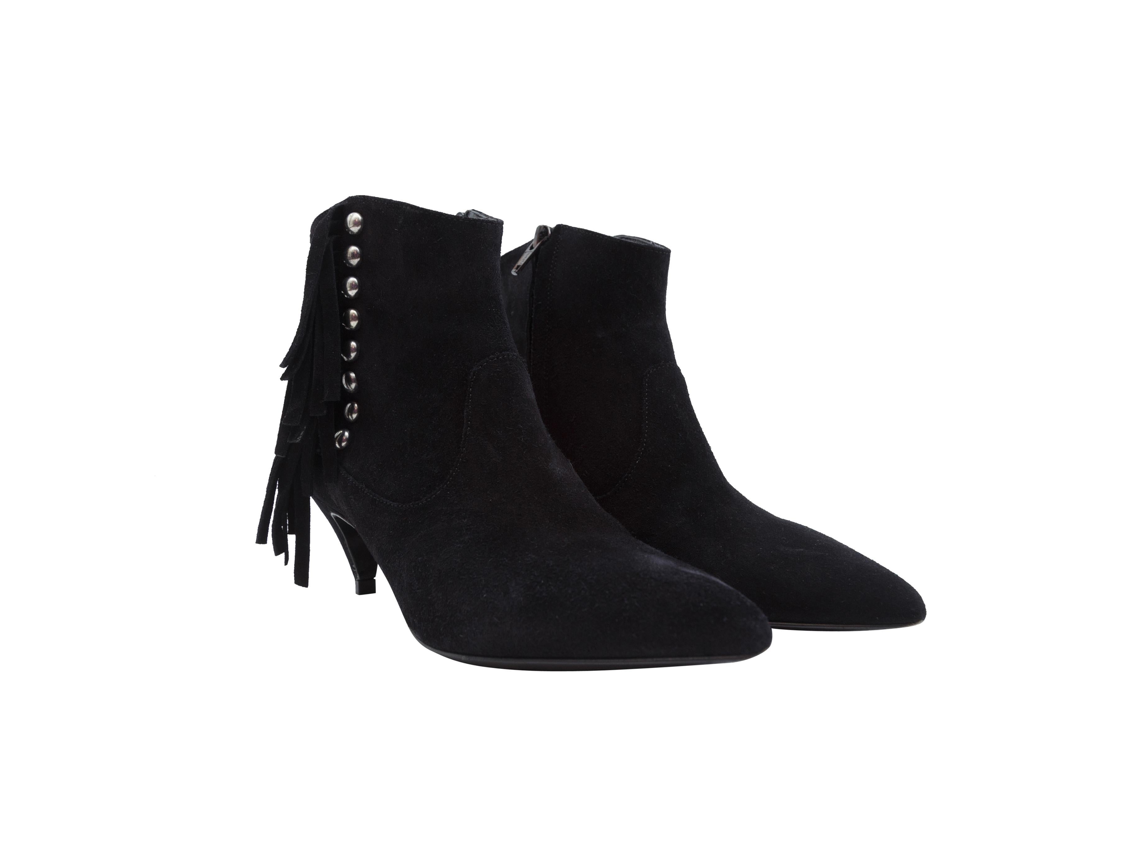 Saint Laurent Black Suede Booties with Fringe In Good Condition In New York, NY
