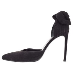 Saint Laurent Black Suede Bow D'orsay Pumps Size 37.5