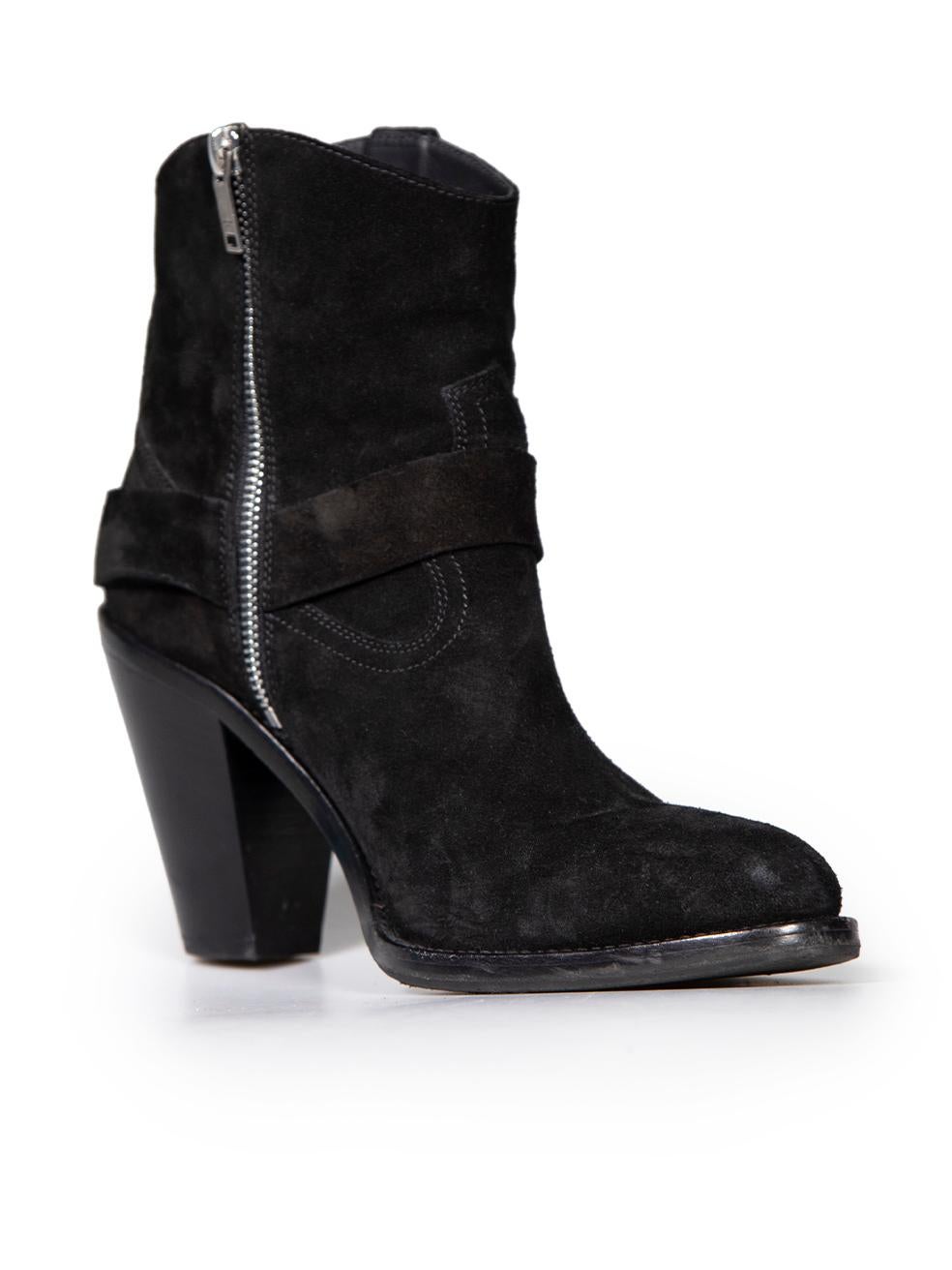 CONDITION is Very good. Minimal wear to boots is evident. Minimal wear to both boot heels and sole trims - particularly at the toes - with abrasion marks on this used Saint Laurent designer resale item.
 
 
 
 Details
 
 
 Black
 
 Suede
 
 Ankle