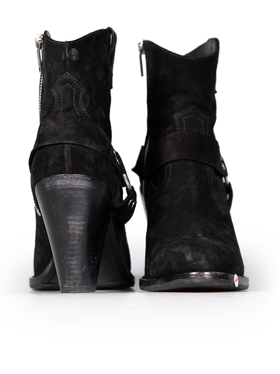 Saint Laurent Black Suede Buckle Detail Boots Size IT 39 In Good Condition For Sale In London, GB