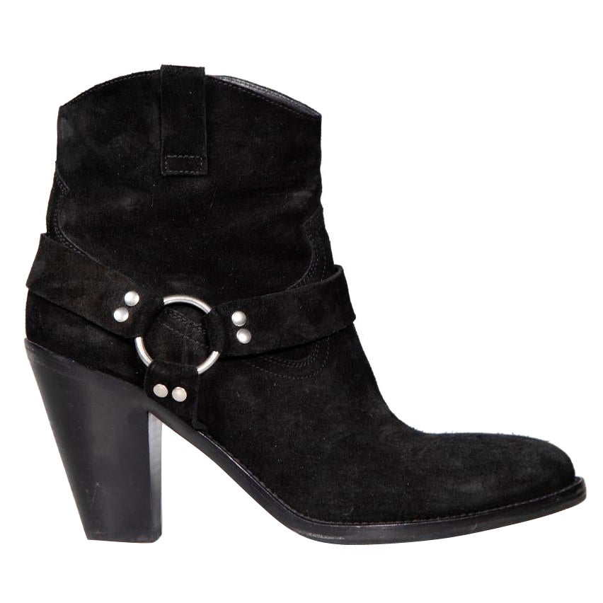 Saint Laurent Stivali in pelle scamosciata nera con dettaglio fibbia Taglia IT 39