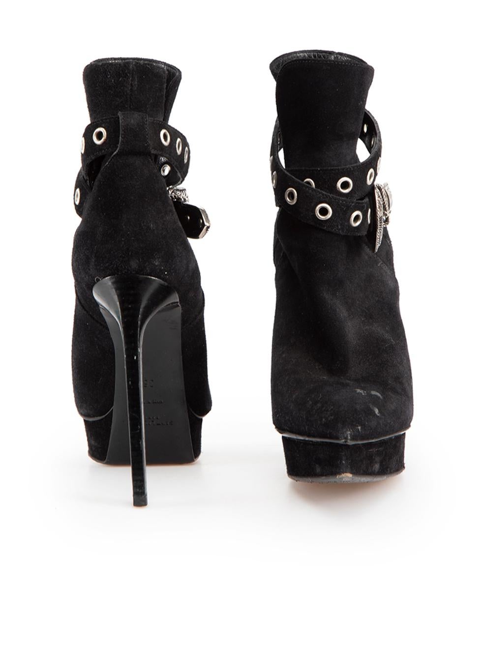 Saint Laurent Black Suede Buckle Heeled Boots Size IT 36 In Good Condition For Sale In London, GB