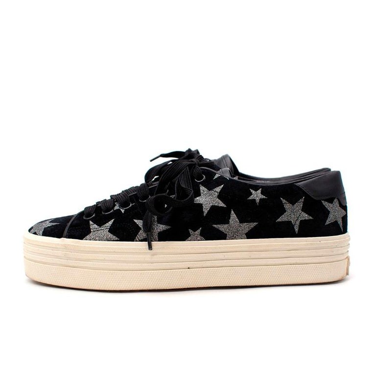 Saint Laurent Black Suede California Court Silver Star Sneakers - US 6.5  For Sale at 1stDibs