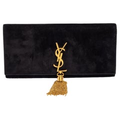 Saint Laurent Black Suede Cassandre Tassel Clutch