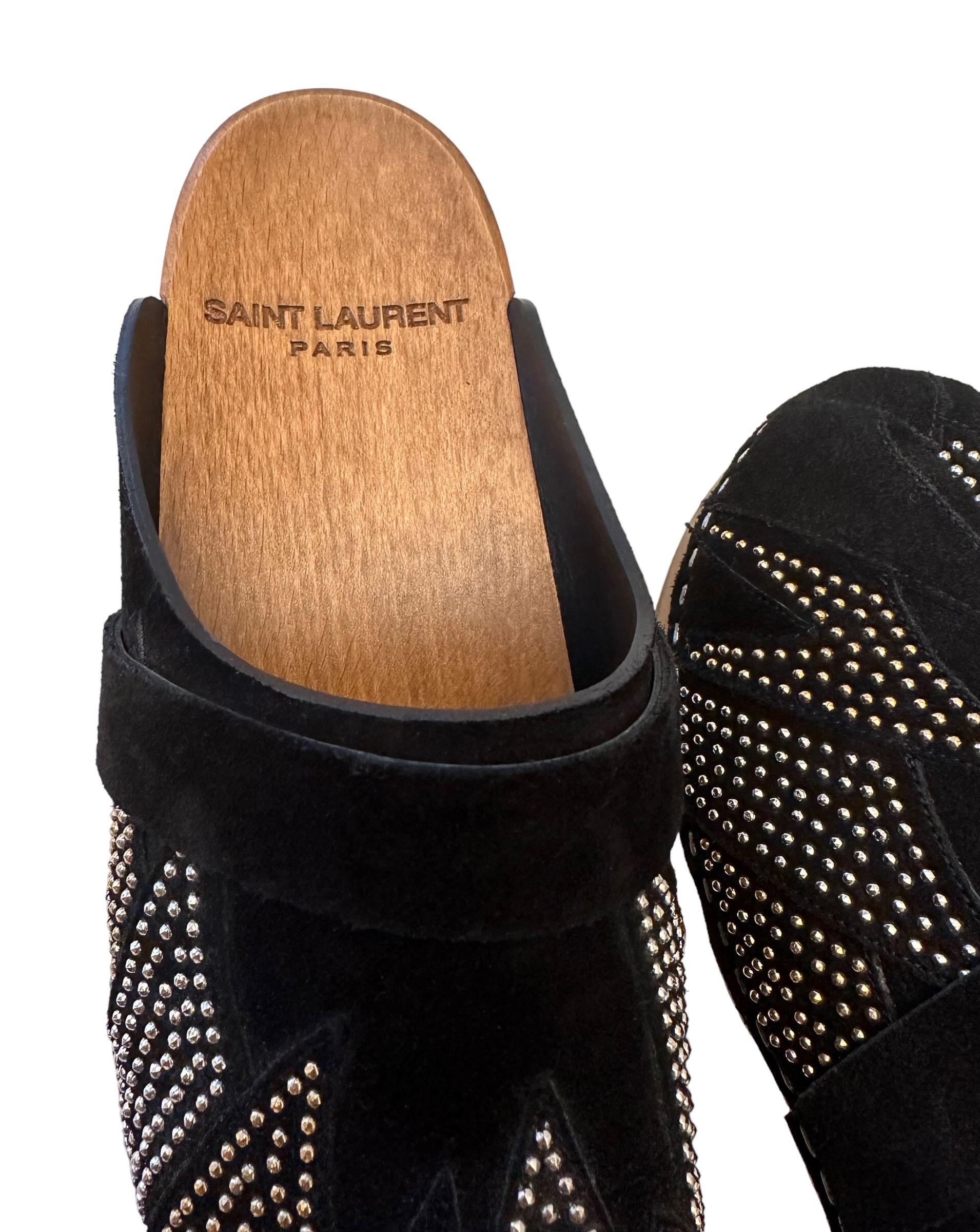Saint Laurent Black Suede Clogs with Studs 2