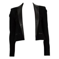 SAINT LAURENT black suede CROPPED OPEN BLAZER Jacket 40 M