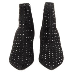 SAINT LAURENT black suede CRYSTAL CHARLOTTE Ankle Boots Shoes 38.5