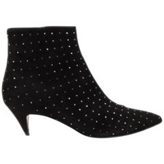 SAINT LAURENT black suede CRYSTAL CHARLOTTE Ankle Boots Shoes 38.5
