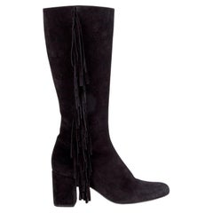 SAINT LAURENT Schwarze Stiefel aus Wildleder mit RINGE-BLOCK-HEEL, 39