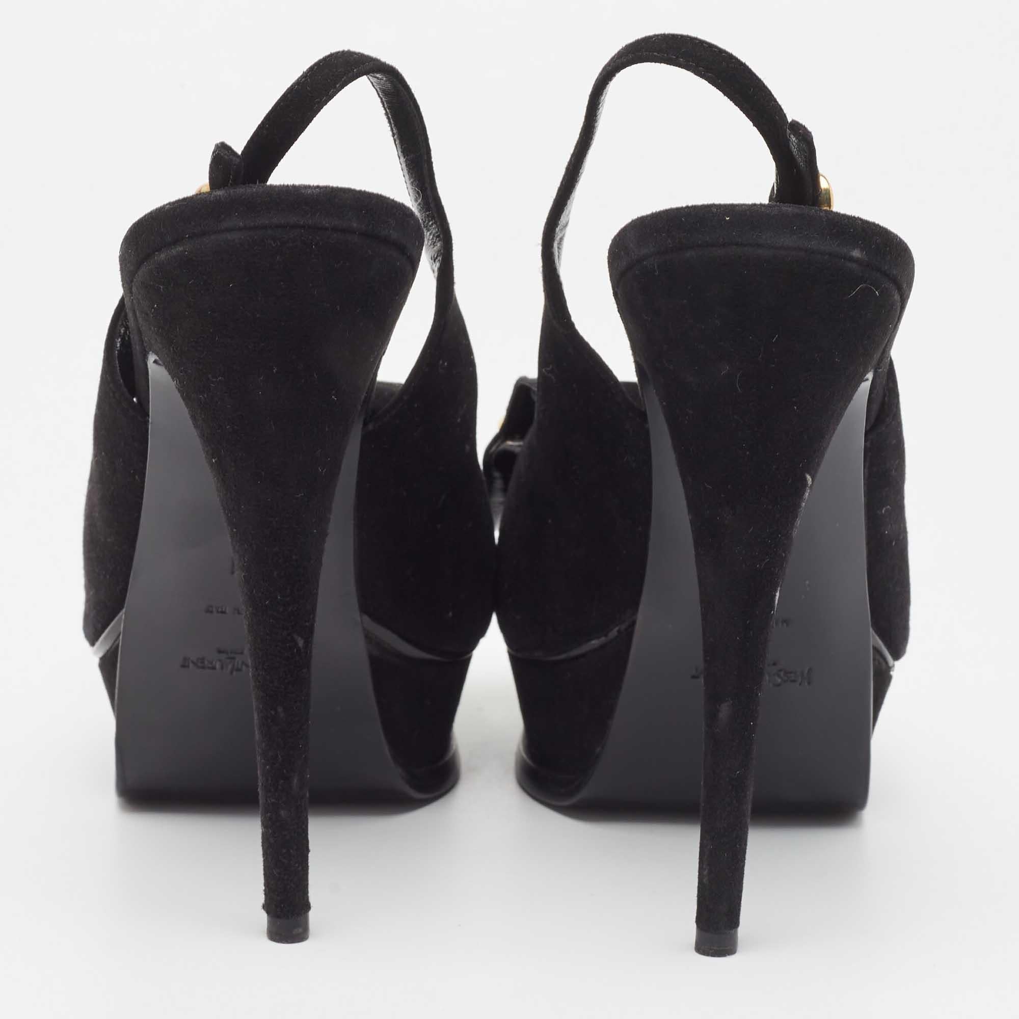 Saint Laurent Black Suede Fringe Chain Slingback Sandals Size 41 In Good Condition For Sale In Dubai, Al Qouz 2