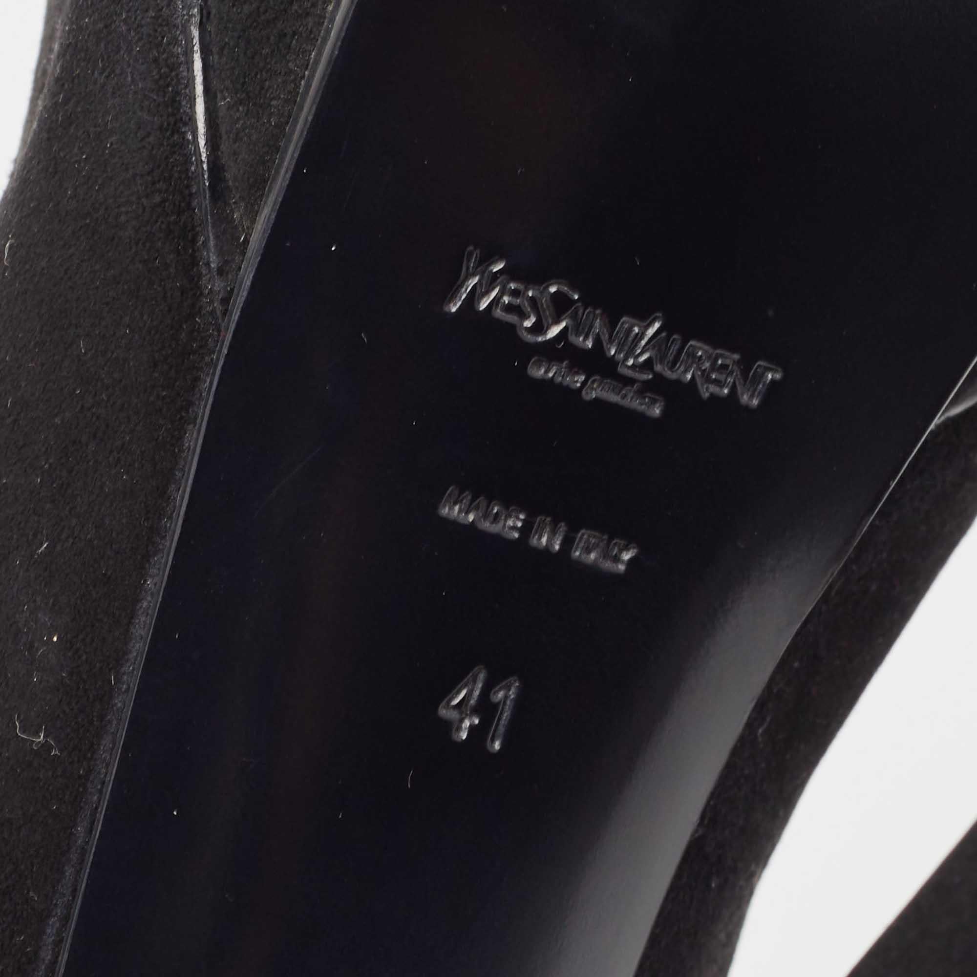 Saint Laurent Black Suede Fringe Chain Slingback Sandals Size 41 For Sale 3