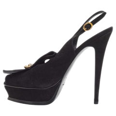 Saint Laurent Schwarze Wildleder-Sandalen mit Fransen und Kette und Slingback Größe 41