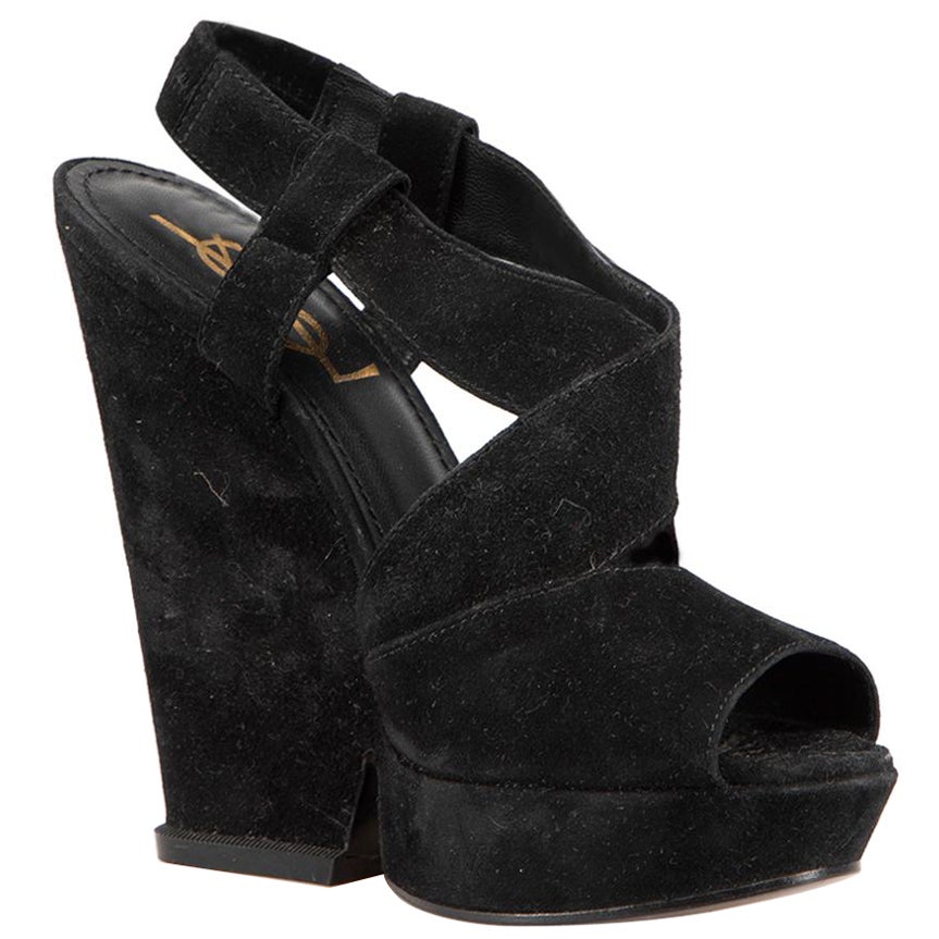 Saint Laurent Black Suede Hortense Sandals Size IT 36.5