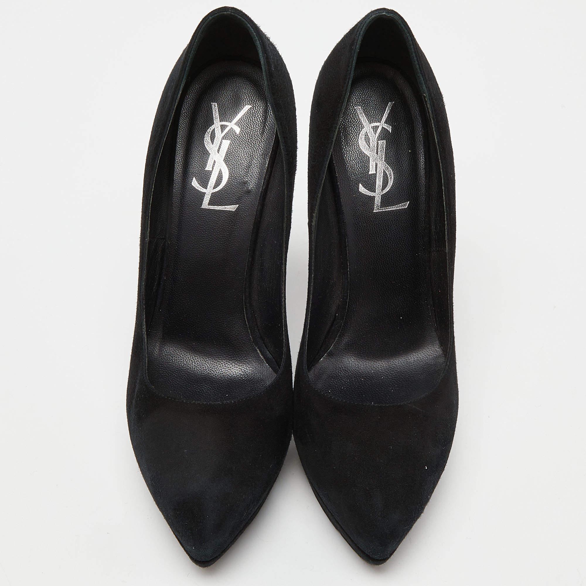 Saint Laurent Black Suede Janis Pumps Size 37 In Fair Condition For Sale In Dubai, Al Qouz 2
