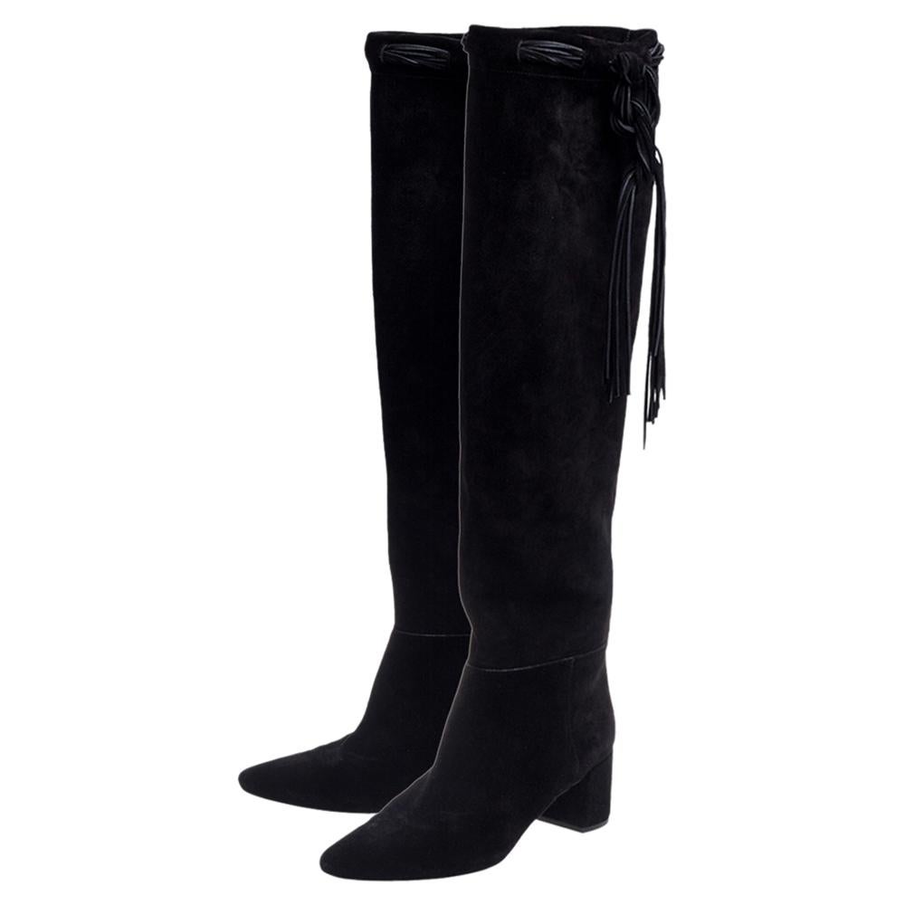 Women's Saint Laurent Black Suede Knee High Boots Size 40