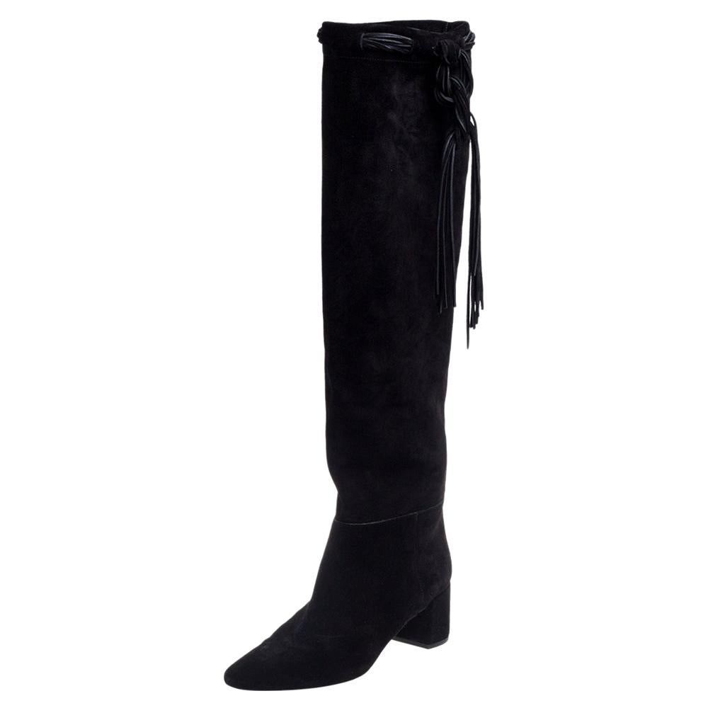 Saint Laurent Black Suede Knee High Boots Size 40