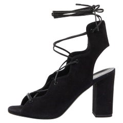 Saint Laurent Black Suede Lace Up Block Heel Sandals Size 38 Saint Laurent Black Suede Lace Up Block Heel Sandals Size 38