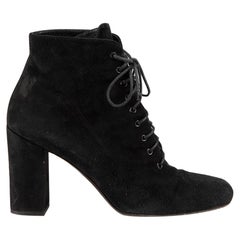 Used Saint Laurent Black Suede Lace-Up Boots Size IT 40