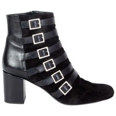 SAINT LAURENT black suede & leather BABIES Ankle Boots Shoes 39.5