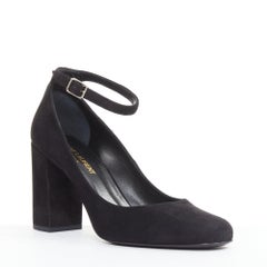 SAINT LAURENT black suede leather buckle maryjane block heel pump EU37.5