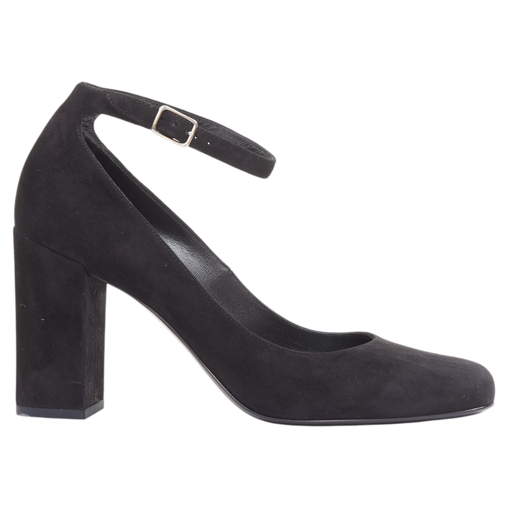 SAINT LAURENT schwarzes Wildleder Schnalle maryjane Blockabsatz Pumpe EU37.5