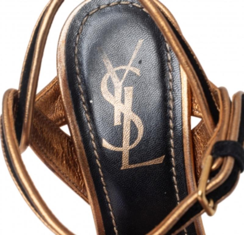  Saint Laurent  Sandales à plateforme en daim et cuir noir Taille 36 Pour femmes 