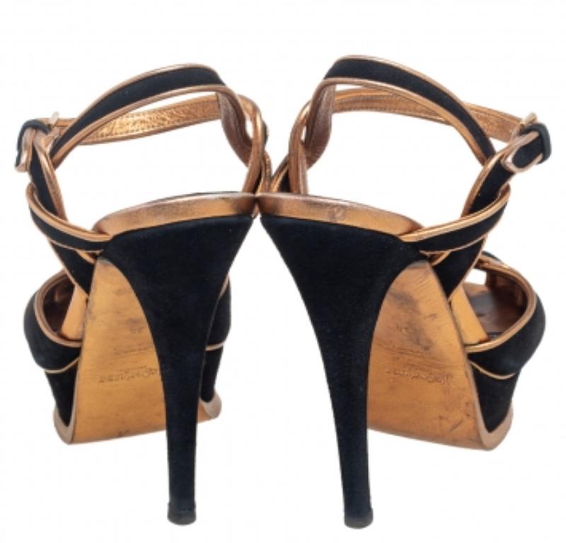 Saint Laurent  Sandales à plateforme en daim et cuir noir Taille 36 2