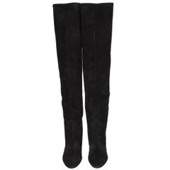 SAINT LAURENT black suede LOU BLOCK HEEL Over the Knee Boots Shoes 38