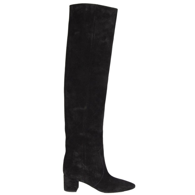 SAINT LAURENT black suede LOU BLOCK HEEL Over the Knee Boots Shoes 38 For  Sale at 1stDibs