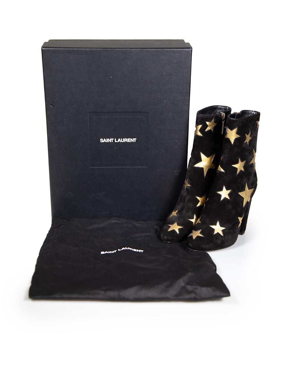 Saint Laurent Black Suede Lou Star Ankle Boots Size IT 36 2