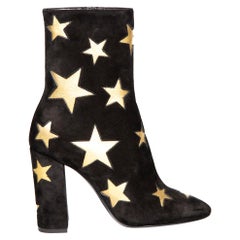 Saint Laurent Black Suede Lou Star Ankle Boots Size IT 36