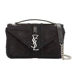 Saint Laurent Black Suede Macrame Monogram Slouchy Chain Medium Shoulder Bag