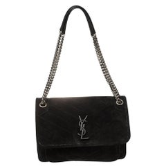 Saint Laurent - Sac épaule Niki moyen en daim noir