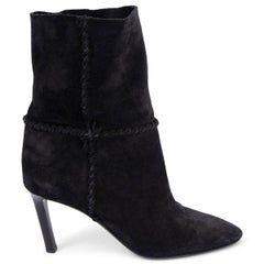 Used SAINT LAURENT black suede MICA 75 WHIPSTITCH Ankle Boots Shoes 38