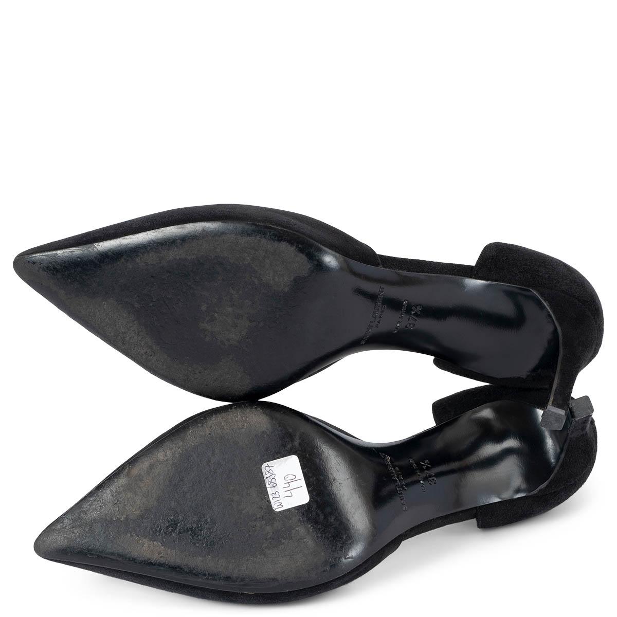 SAINT LAURENT black suede PARIS D'ORSAY Pumps Shoes 37.5 For Sale 2