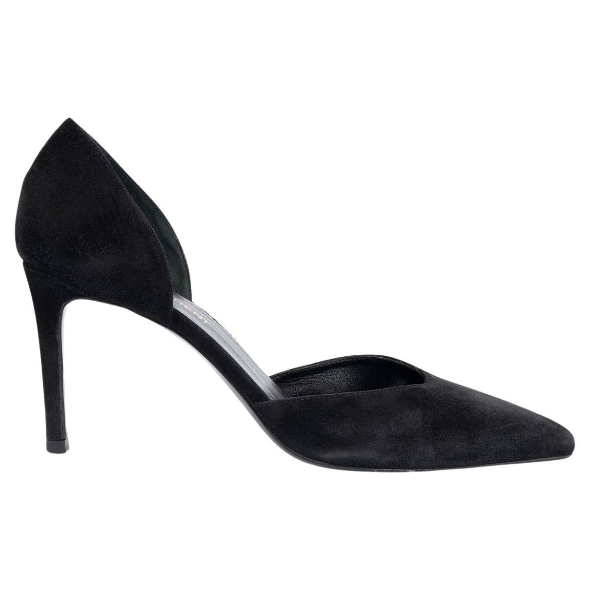 SAINT LAURENT black suede PARIS D'ORSAY Pumps Shoes 37.5 For Sale