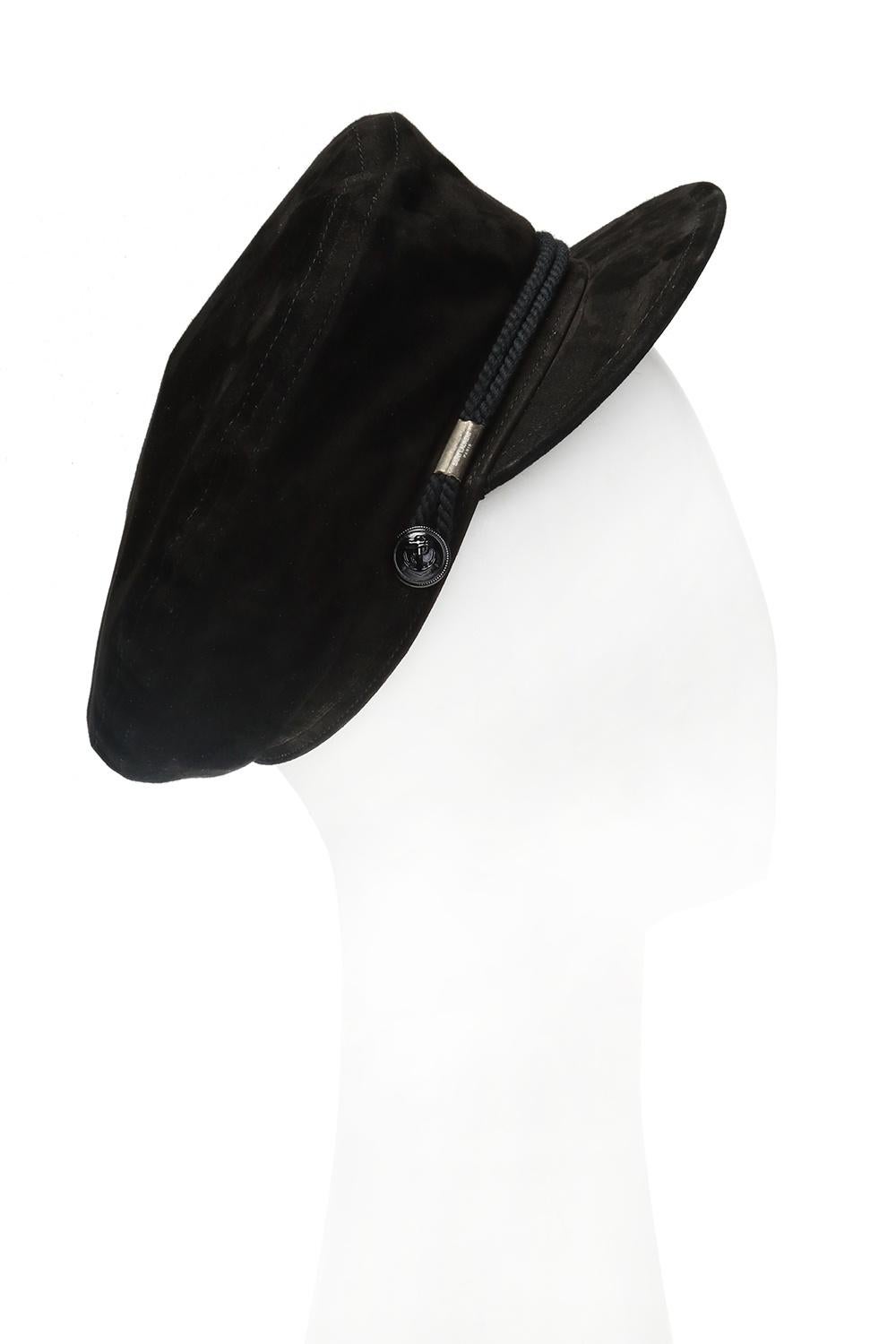 Nero Saint Laurent Cappello da marinaio in pelle scamosciata nera taglia media