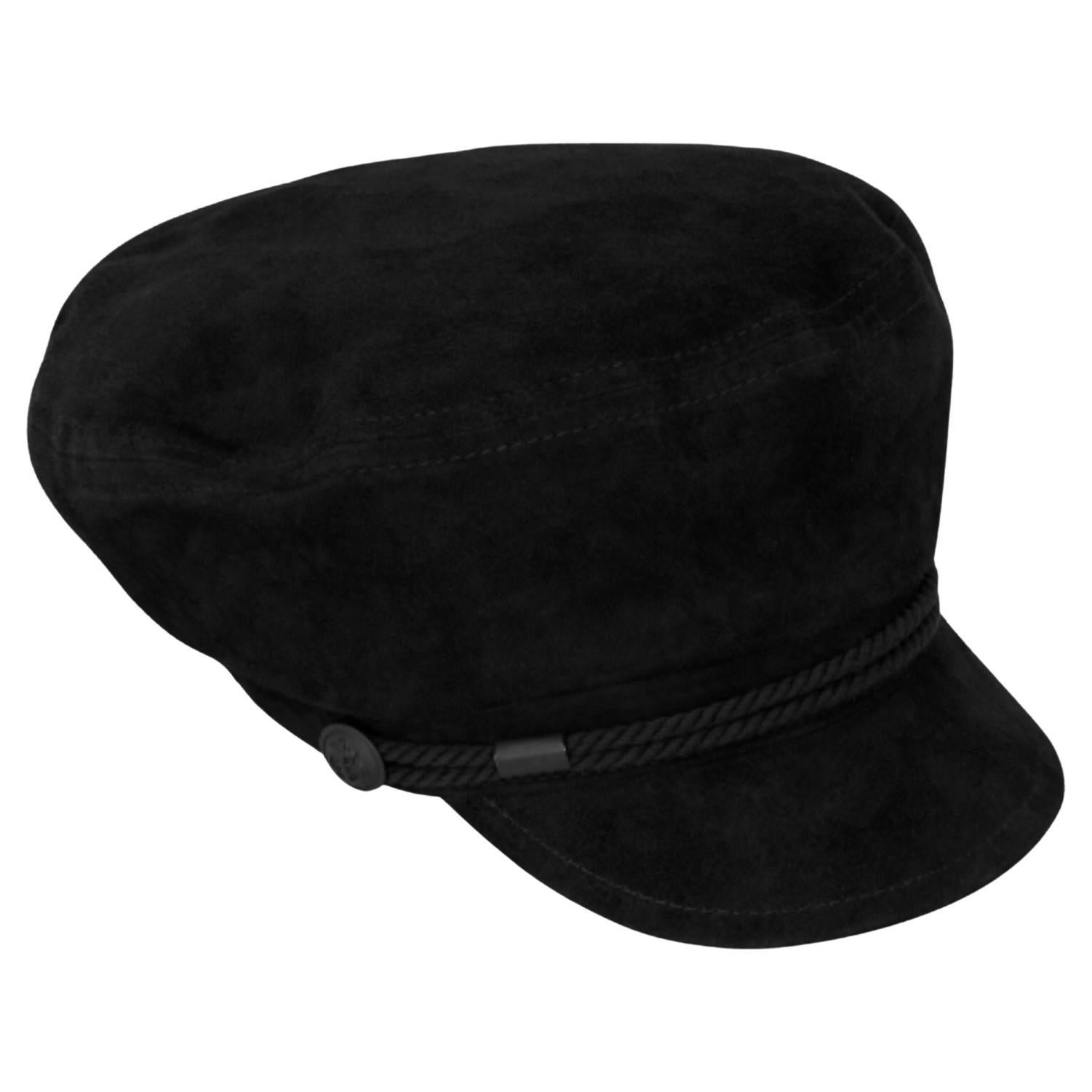 Saint Laurent Black Suede Sailor Cap Hat Size Medium
