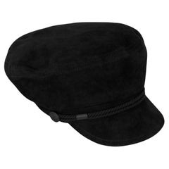 Saint Laurent Black Suede Sailor Cap Hat Size Small