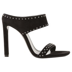 Saint Laurent Black Suede Silver Studded "Mica 105 Stud" Mule Sandals Size 37