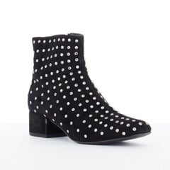 SAINT LAURENT black suede strass crystal embellished ankle boot shoe EU35 US5