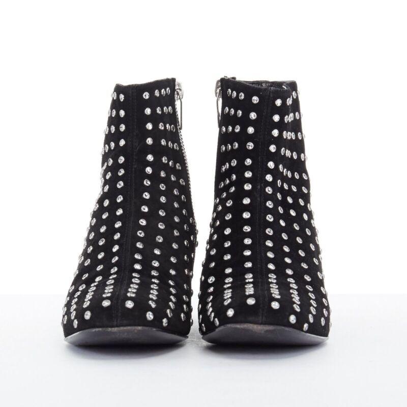 Noir SAINT LAURENT daim noir strass cristaux embellis chaussure cheville EU35 US5 en vente