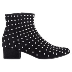 SAINT LAURENT black suede strass crystal embellished ankle boot shoe EU35 US5