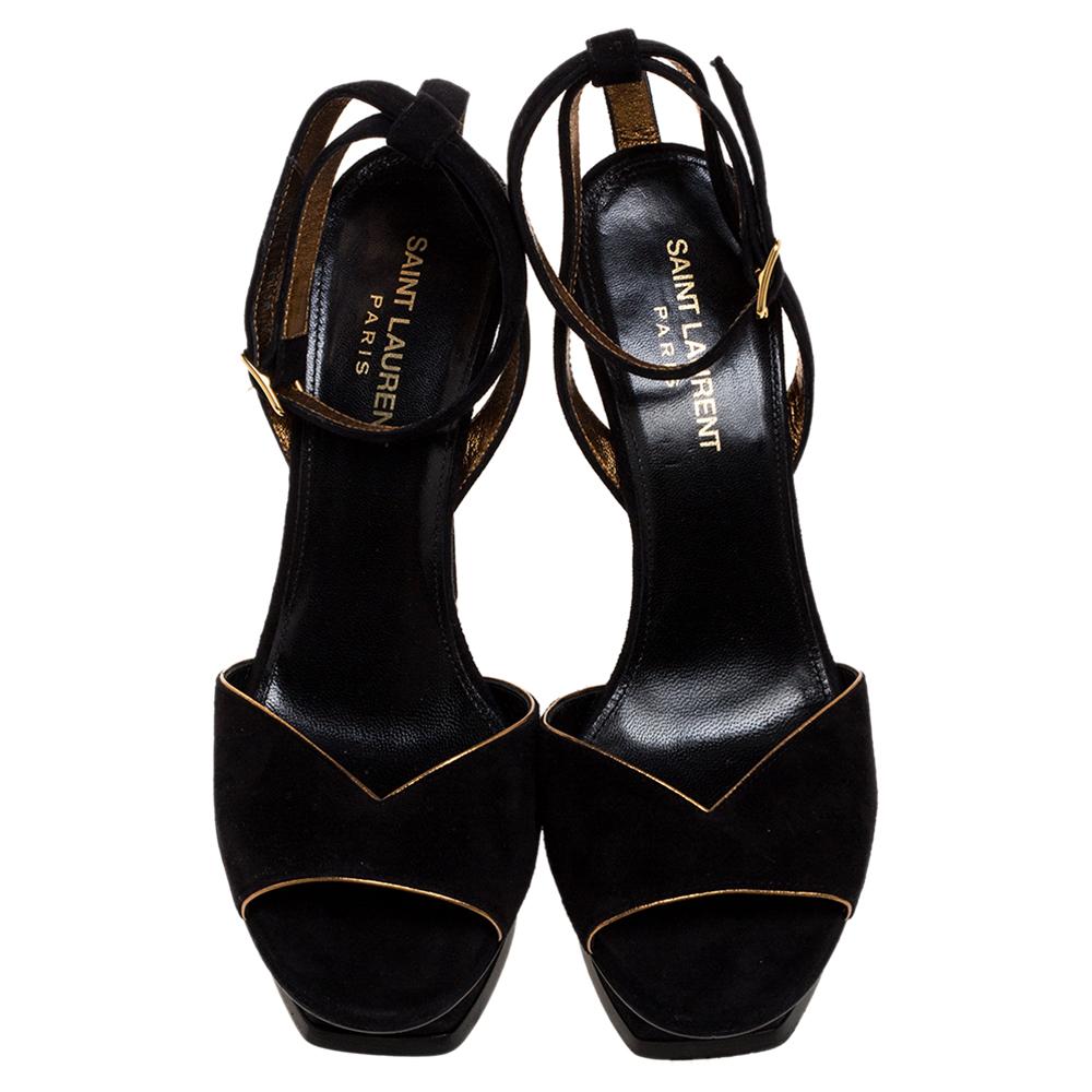 Women's Saint Laurent Black Suede Tribute Lips Platform Sandals Size 37