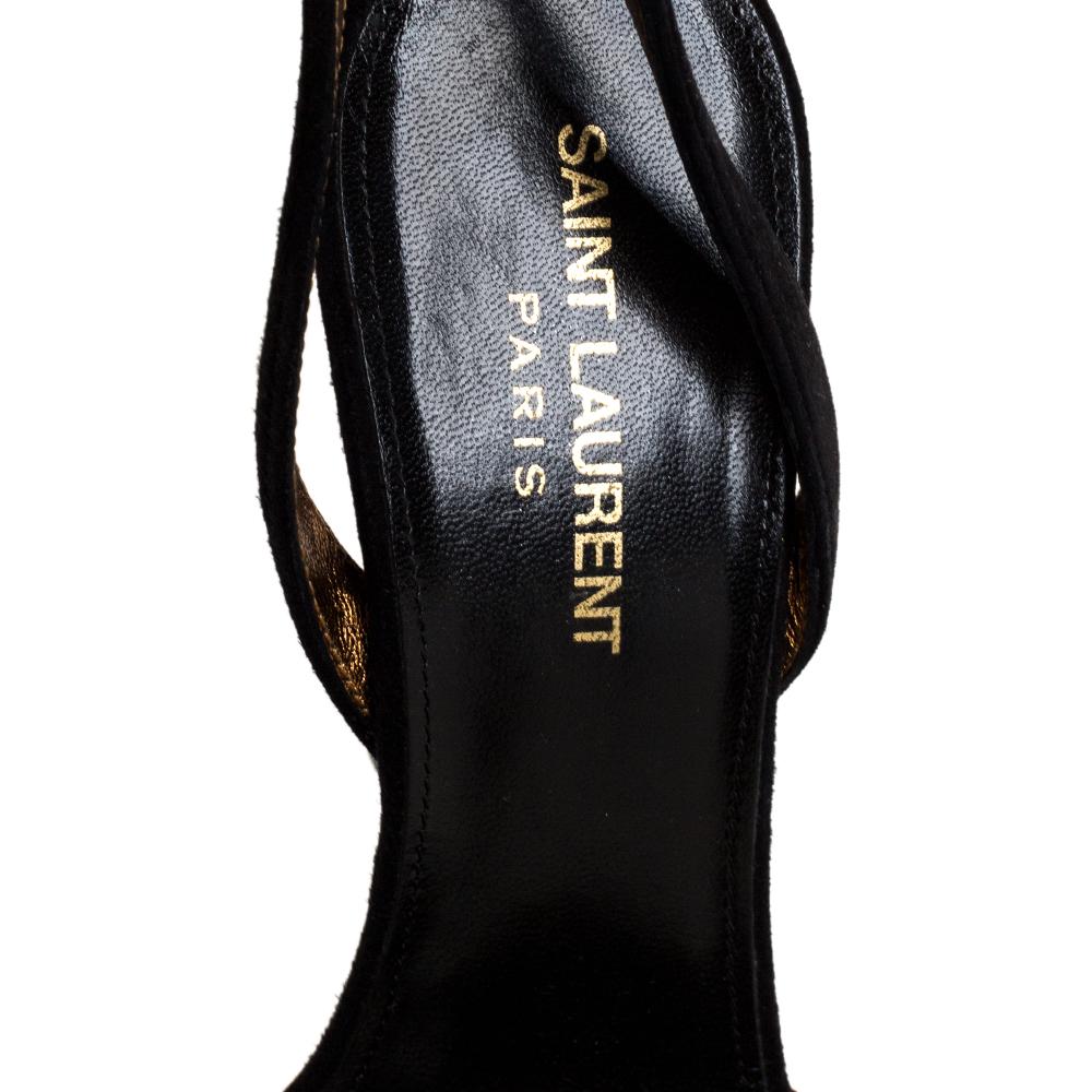Saint Laurent Black Suede Tribute Lips Platform Sandals Size 37 1