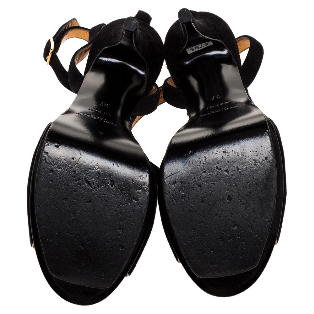 Saint Laurent Black Suede Tribute Lips Platform Sandals Size 37 3