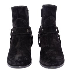 SAINT LAURENT black suede WEST HARNESS Cowboy Ankle Boots Shoes 37