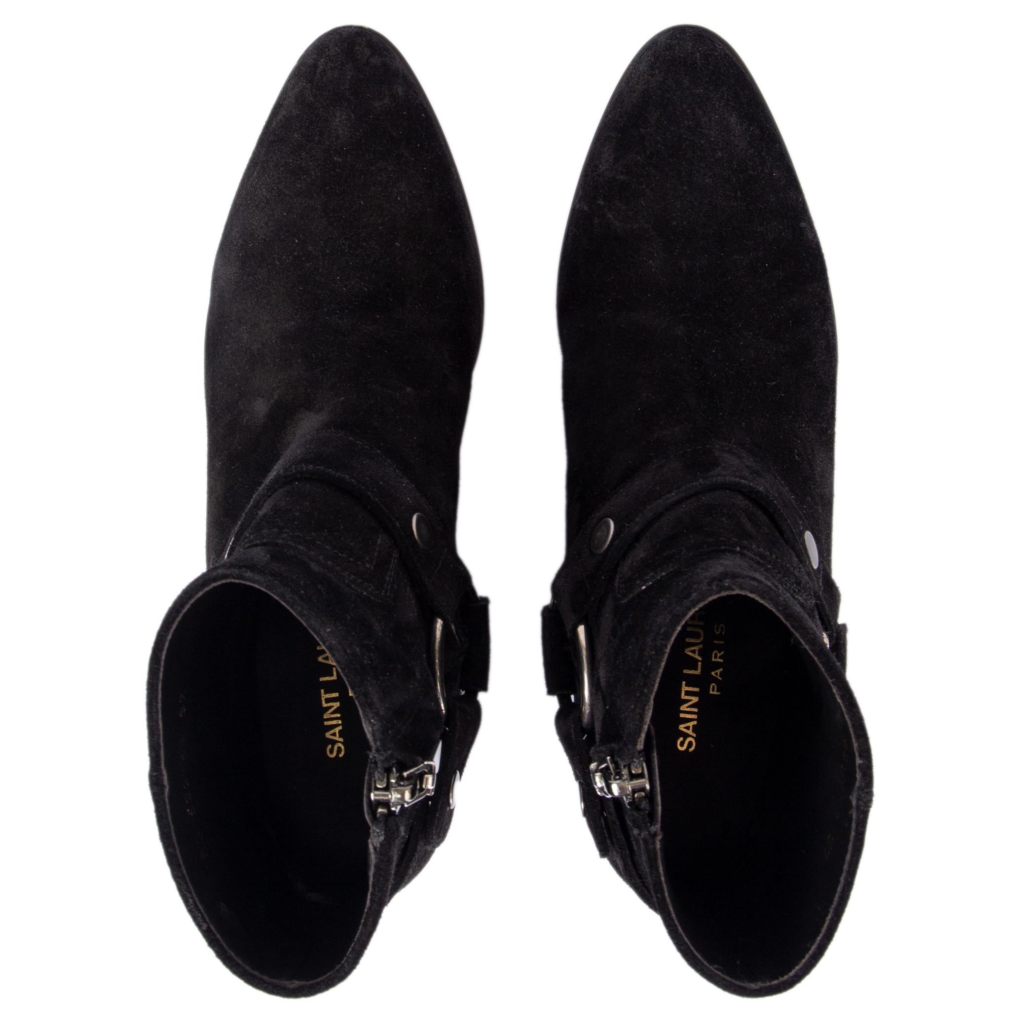 Women's SAINT LAURENT black suede WEST HARNESS Cowboy Ankle Boots Shoes 37 For Sale