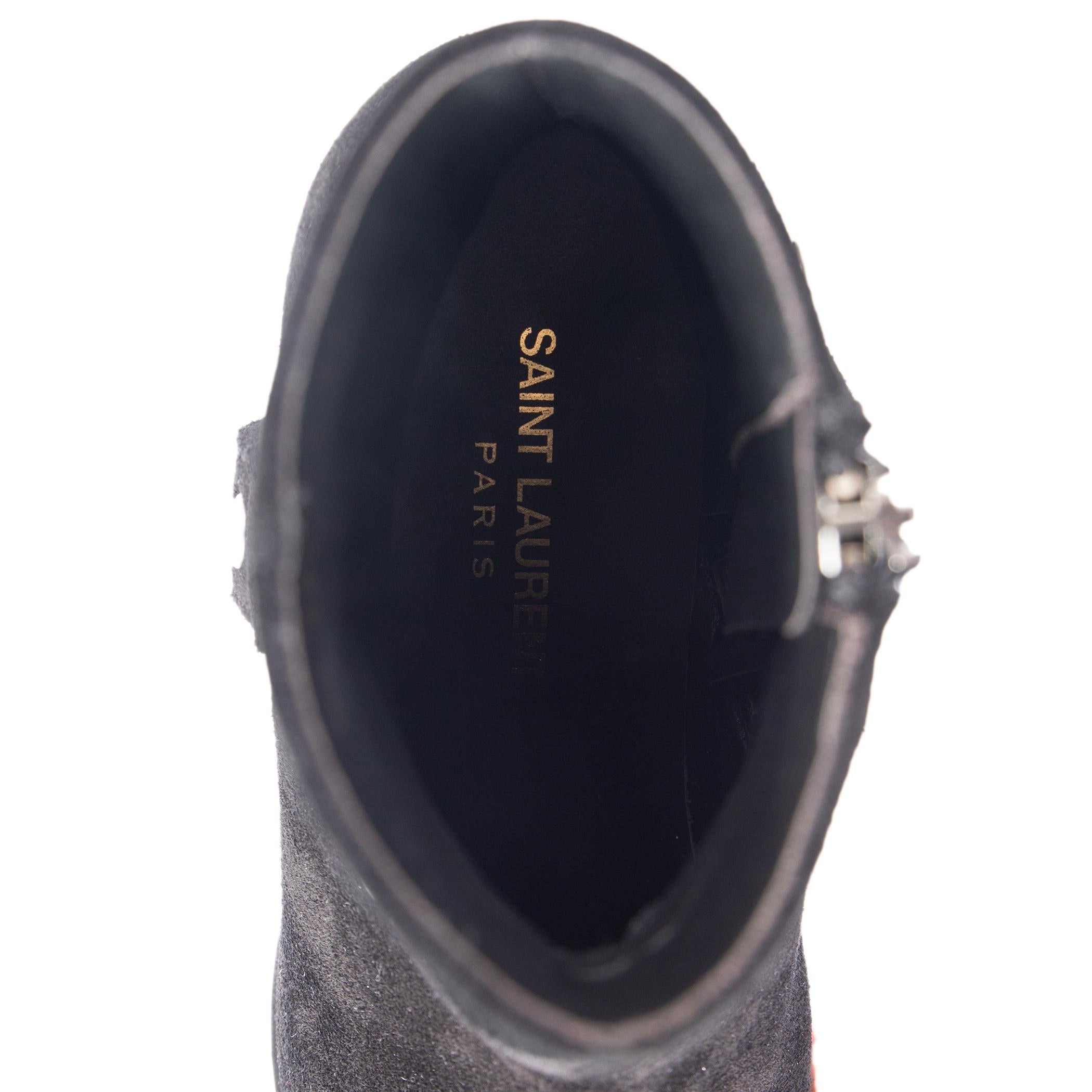 SAINT LAURENT black suede WEST HARNESS Cowboy Ankle Boots Shoes 37 For Sale 1