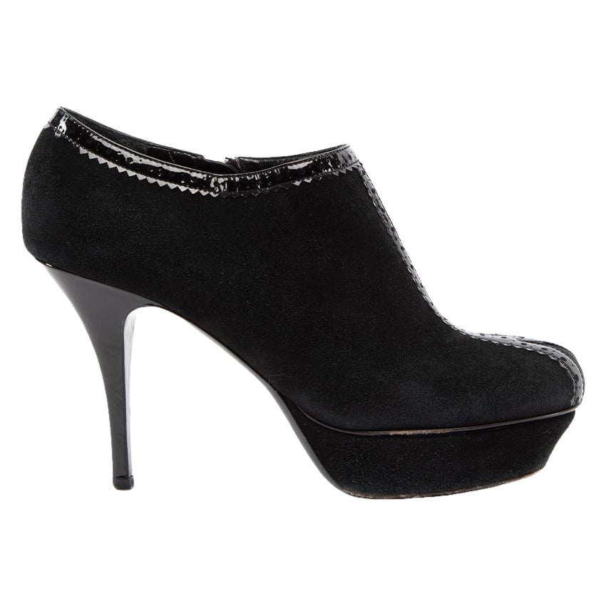 Saint Laurent Black Suede with Patent Leather Trim Platform Booties Size UK 6 en vente